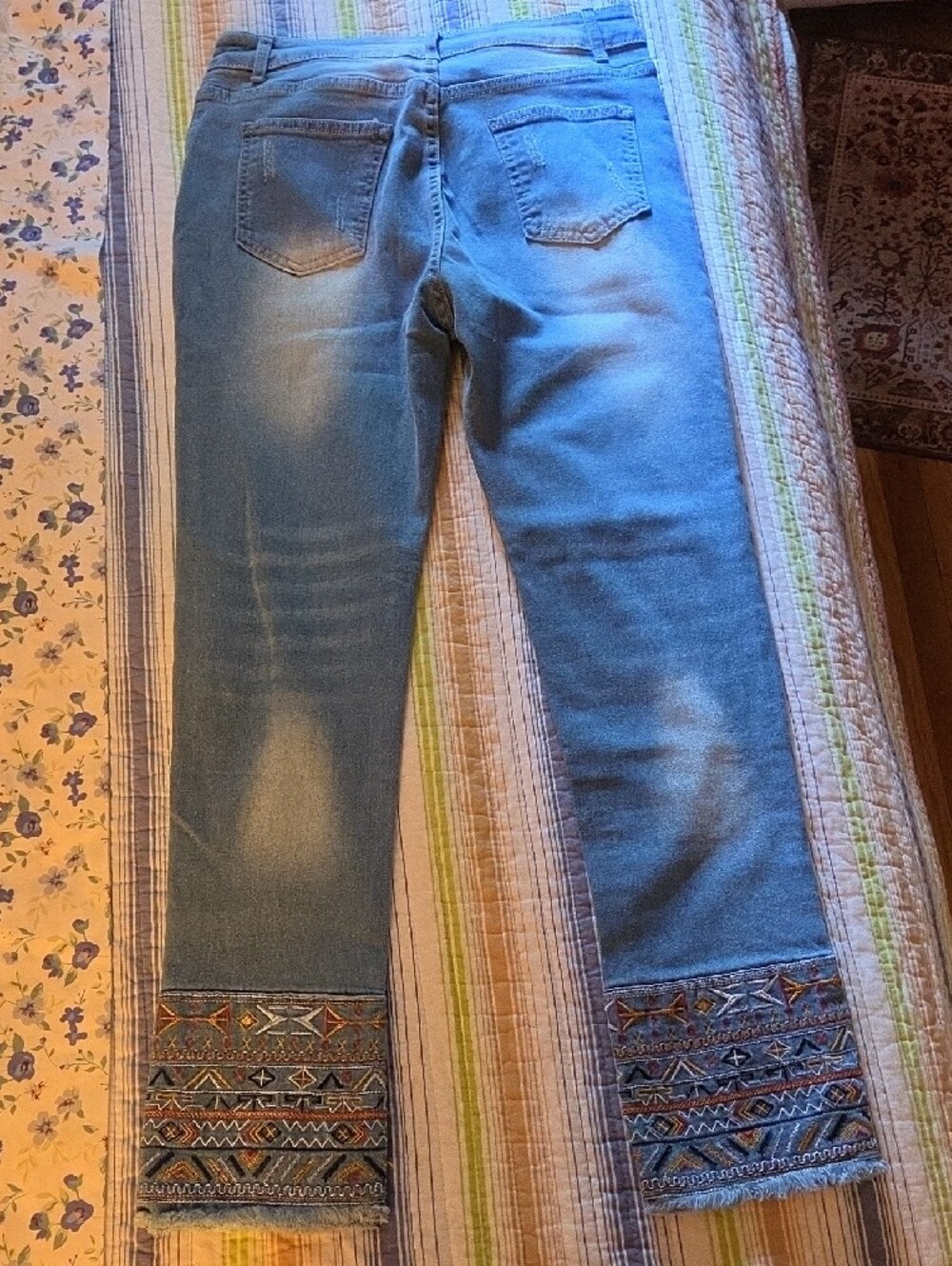 Women's Light Blue Embroidered Hem Jeans - Picture 4 of 7
